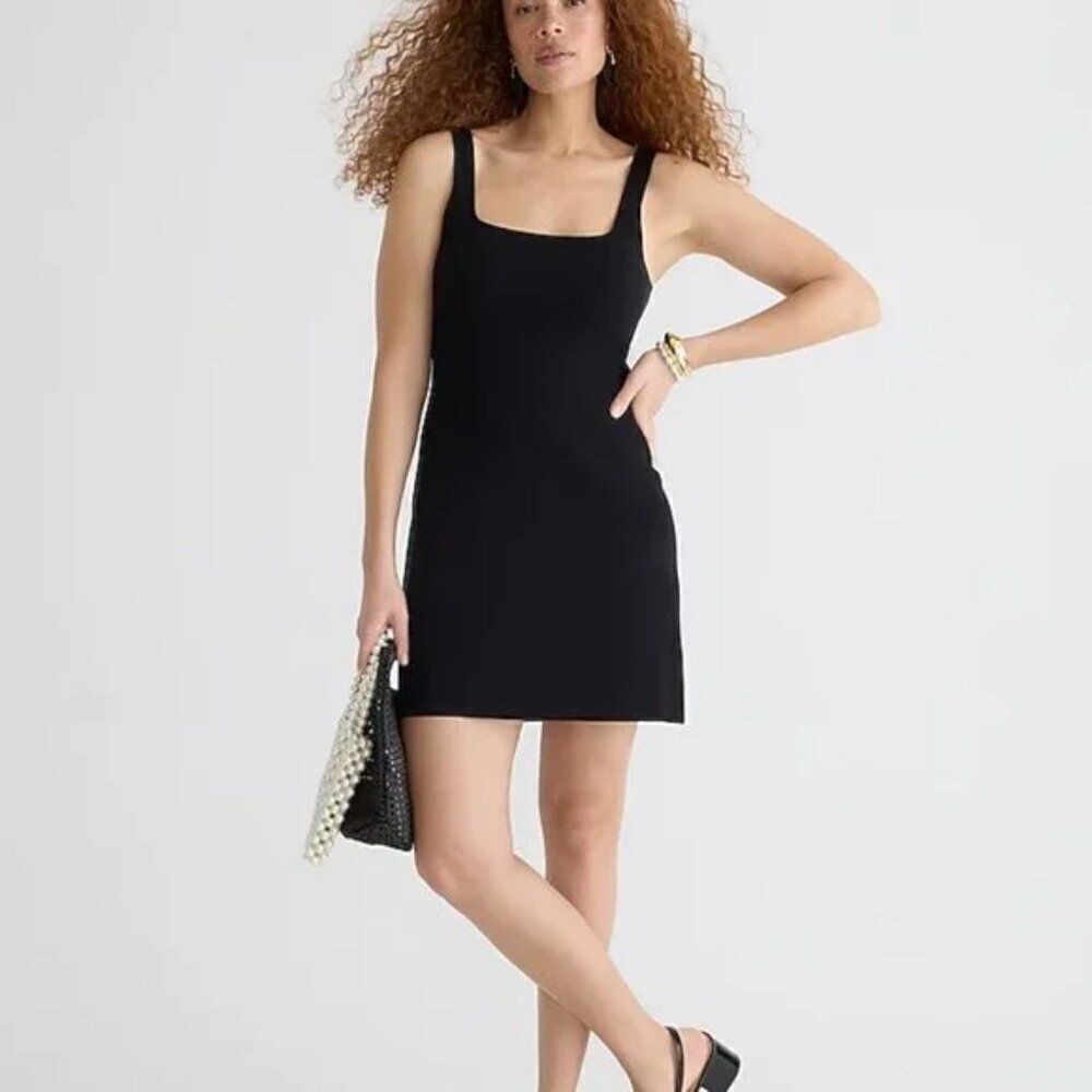 NWT J. Crew Black Square Neck Sleeveless Knit Sweater Dress BR343 Retail $128